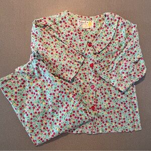 Vintage Canon  Mint Green and Red women’s Pajama Set‎ Cherry print. SZ LARGE